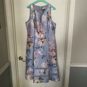 Adrianna Papell Light blue and Lavender Floral Midi Dress